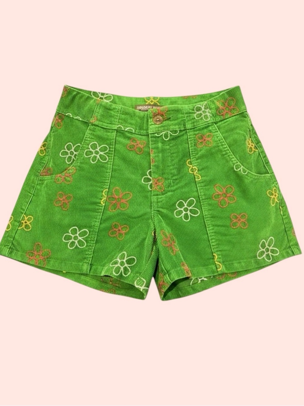 Toad&Co Bright Green Floral Corduroy High-Waist Shortst 4 Excellent Condition